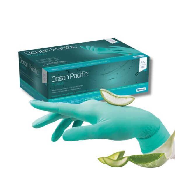 Ocean Pacific TruAloe gloves, green, 200 per box, 1226A, 1226B, 1226C, 1226D, 1226E
